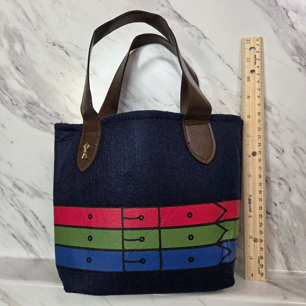 Roberta di Camerino Blue Wool Felt Tote Bag Faux Leather Handles Small - Picture 3 of 8
